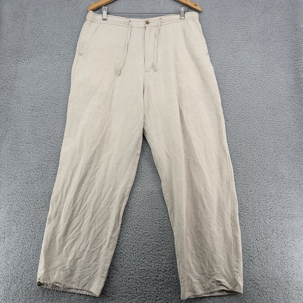 CUBAVERA Pants Large 36-38 Mens  Beige  Drawstring waist Linen/rayon Spring